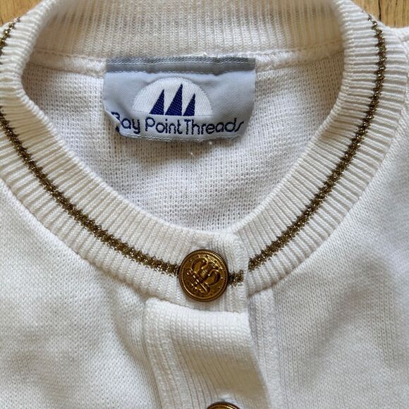 Bay Point Vintage Preppy Cardigan White Sweater Womens XL Tennis Prep - Picture 2 of 8
